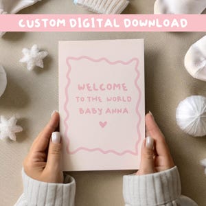 personnalisée de bienvenue de bébé | Carte de voeux imprimable pour nouveau-né | Carte de naissance personnalisée simple et douce avec date de naissance | Téléchargement numérique pour les parents