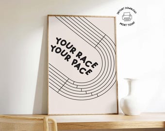 Running Wall Art | Printable Run Poster | Black & White Marathon Runner Print | Minimalist Gift for Runners | Athletics Track Home Decor PDF
