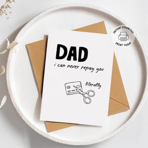 carte pour papa | Carte de fête des pères rigolote à imprimer, remerciement, carte d'anniversaire coquine | Aide pour les prêts étudiants, Carte de crédit, PDF à imprimer à la maison