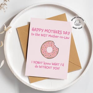 Carte de fête des mères pour belle-mère | Carte de fête des mères imprimable pour MIL, mari, maman, belle-mère de son beau-fils, belle-fille, cadeau Punny Donut
