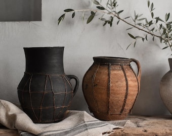 Vintage Clay Pot Primitive Pottery Wabi Sabi Decor
