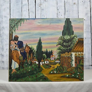 Vintage Oil Painting / Antique Hand Painted Artwork / Rustic Wall Decor / Cottagecore Art / Timeless Vintage Home Accent