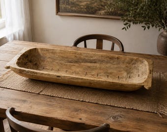 Antique Hand Carved Wood Dough Bowl / Large Rustic Farmhouse Decor