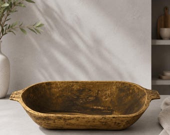 Large Antique Dough Bowl / Primitive Hand-Carved Wood / Rustic Farmhouse Decor