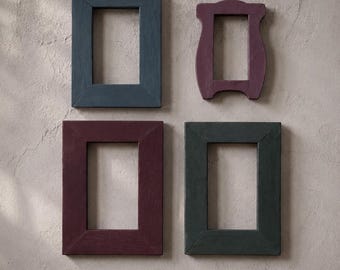 Conjunto de 4 porta-retratos vintage de madeira, decoração rústica para parede.