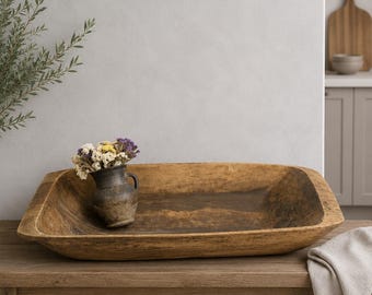 Antique Wooden Dough Bowl / Hand-Carved Farmhouse Centerpiece