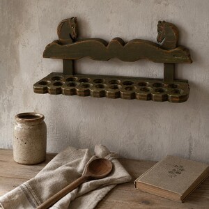 Vintage Carved Wood Utensil Holder, Rustic Farmhouse Kitchen Organizer