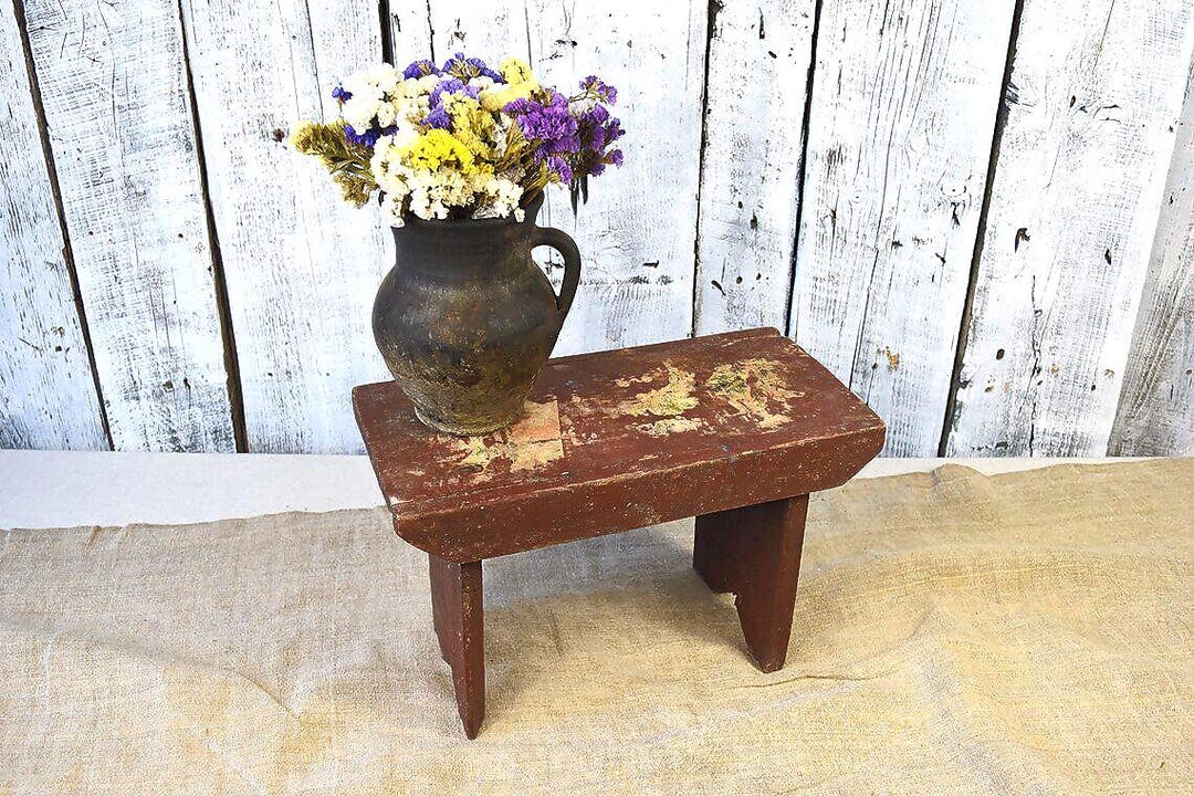 Vintage Wooden Stool / Rustic Farmhouse Side Table / Cottagecore Decor ...