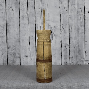 Antique Wooden Butter Churn / Vintage Farmhouse Kitchen Decor / Rustic Primitive Cookware / Handcrafted Wooden Vessel