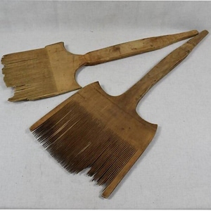 Antique Wooden Wool Comb Set / Rustic Hand Carders / Vintage Fiber Processing Tool / Farmhouse Decor