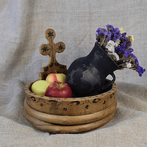 Vintage Holzobstschale / Handgemachter Holzkorb / Dekorative Rustikale Schale / Bauernhaus Obstteller / Antike Küchendekoration