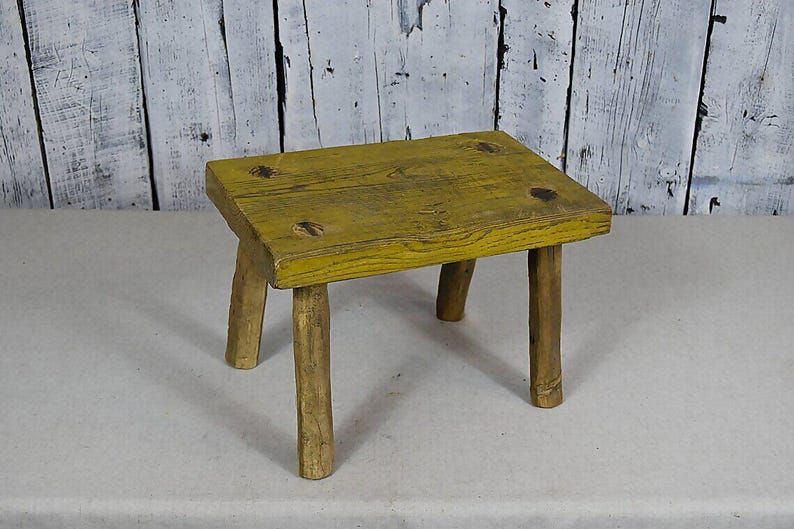 Vintage Wooden Stool / Rustic Farmhouse Side Table / Cottagecore Decor ...