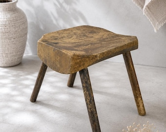 Vintage Wooden Stool / Rustic Farmhouse Side Table / Cottagecore Decor