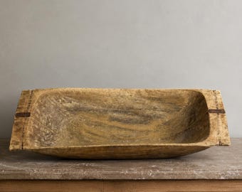 Antique Dough Bowl / Hand Carved Wooden Trencher / Rustic Kitchen Decor
