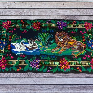 Vintage Ukrainian Wool Rug / Fairytale Woven Wall Hanging / Animal Kilim / Rustic Tapestry / Colorful Traditional Carpet