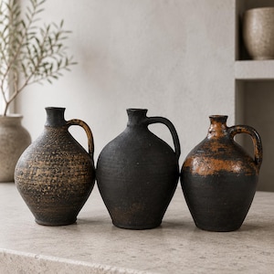 Rustykalny, ręcznie robiony garnek ceramiczny / Wazon z gliny prymitywnej / Boho Home Deco