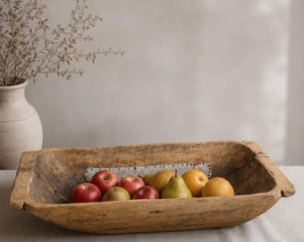 Large Antique Dough Bowl / Primitive Hand-Carved Wood / Rustic Farmhouse Decor