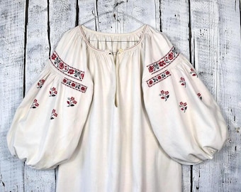Ukrainian Vyshyvanka Blouse / Handmade Embroidered Boho Folk Shirt