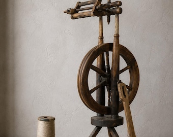 Antique Wooden Spinning Wheel, Vintage Yarn Spinner, Rustic Cottage Decor