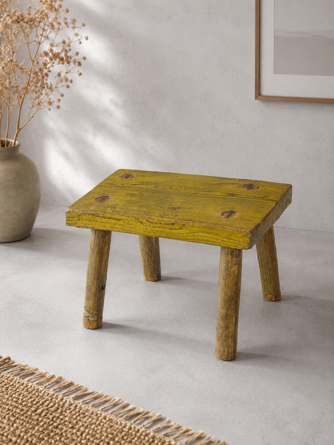 Vintage Wooden Stool / Rustic Farmhouse Side Table / Cottagecore Decor ...