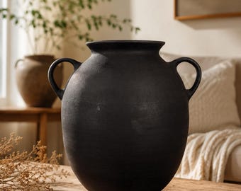 Black Clay Vase, Wabi Sabi Decor, Rustic Ceramic Vessel