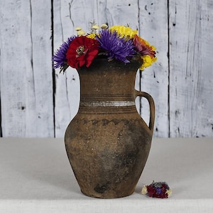 Vintage Clay Pot / Pottery Vase / Handmade Ceramic Vessel / Stoneware Jug / Rustic Ceramic Planter / Flower Bowl / Wabi Sabi Decor