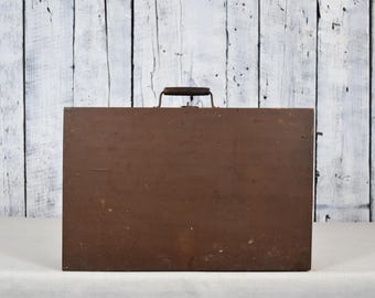 Antique Suitcase / Vintage Luggage / Retro Travel Trunk / Large Carry On Storage Box / Old Suitcase / Wooden Box / Travel Themed Decor