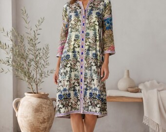 Vintage Floral Embroidered Tunic Ethnic Boho Top