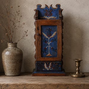 Vintage houten tafelbladkast, rustiek boerderijdecor