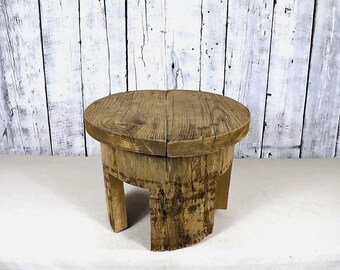 Vintage Wooden Stool / Rustic Farmhouse Side Table / Cottagecore Decor