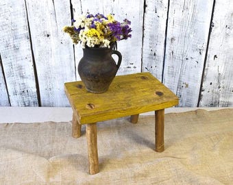 Vintage Wooden Stool / Rustic Farmhouse Side Table / Cottagecore Decor
