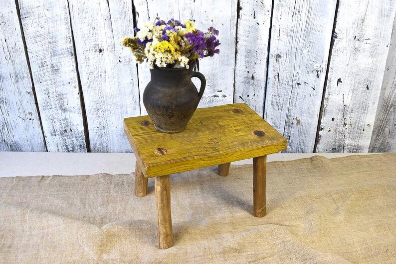 Vintage Wooden Stool / Rustic Farmhouse Side Table / Cottagecore Decor ...