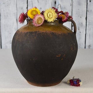 Vintage Clay Pot / Rustic Ceramic Vase / Wabi-Sabi Handmade Pottery Bowl / Farmhouse Decor