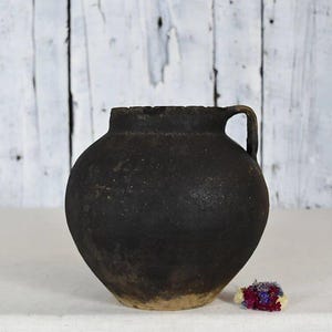 Vintage Clay Pot / Rustic Ceramic Vase / Wabi-Sabi Handmade Pottery Bowl / Farmhouse Decor