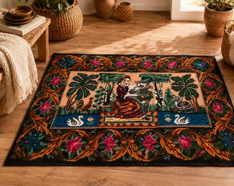 Vintage Ukrainian Wool Rug / Fairytale Scene / Animal Kilim Wall Hanging