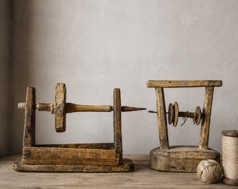 Antique Wooden Spinning Wheel, Vintage Yarn Spinner, Rustic Cottage Decor