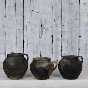 Vintage Clay Pot / Pottery Vase / Handmade Ceramic Vessel / Stoneware Jug / Rustic Ceramic Planter / Flower Bowl / Wabi Sabi Decor