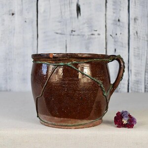 Vintage Clay Pot / Rustic Ceramic Vase / Wabi-Sabi Handmade Pottery Bowl / Farmhouse Decor