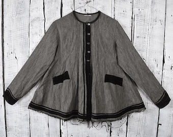 Cappotto tradizionale ucraino vintage / Realizzato a mano in misto lana / Dettagli in velluto ricamato