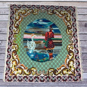 Vintage Ukrainian Wool Rug / Handwoven Kilim Wall Tapestry / Ethnic Woven Wool Carpet / Rustic Wool Wall Hanging / Folk Art Textile