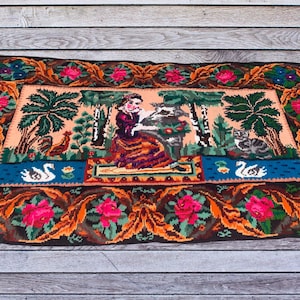 Vintage Ukrainian Wool Rug / Fairytale Woven Wall Hanging / Animal Kilim / Rustic Tapestry / Colorful Traditional Carpet
