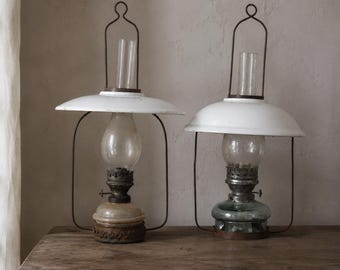オイルランプ　灯油ランプ　フランスアンティーク アンティーク灯油ランプ、素朴な農家風インテリア - Etsy 日本