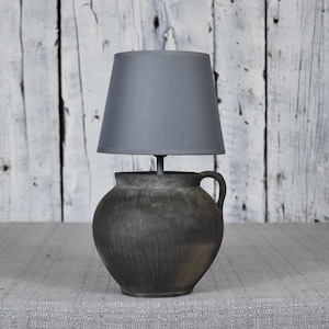 Antique Clay Pot Lamp / Vintage Ceramic Table Lamp / Boho Bedside Lamp / Handmade Art Deco Lamp / Unique Ceramic Vase Night Light