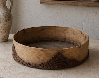 Tamiz de madera antiguo / Tamiz de harina vintage / Decoración rústica de cocina de granja