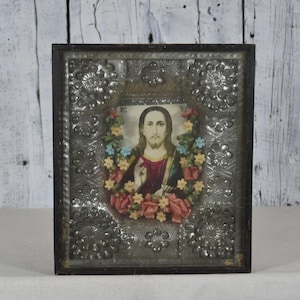 Antike kyrillische Ikone / Kirchen-Ikone / Religiöses Paneel / Christliche Holzrahmen-Ikone / Vintage christliche Wand-Kunst / heiliges Hauptdekor