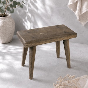 Vintage Wooden Stool / Rustic Farmhouse Side Table / Cottagecore Decor