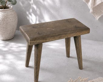 Vintage Wooden Stool / Rustic Farmhouse Side Table / Cottagecore Decor