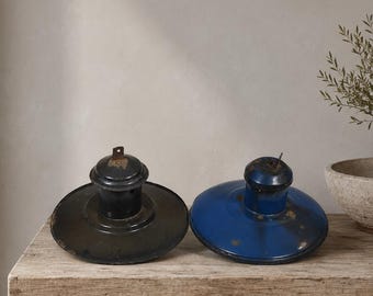 Antique Metal Lampshade / Vintage Industrial Pendant Shade / Rustic Hanging Light