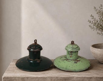 Antique Metal Lampshade / Vintage Industrial Pendant Shade / Rustic Hanging Light