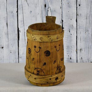 Antiker Holzeimer / Primitiver Vintage Holzeimer / Rustikaler Holzfass Übertopf / Alter Getreideeimer / Kleiner Holzkorb / Bauernhaus Dekor